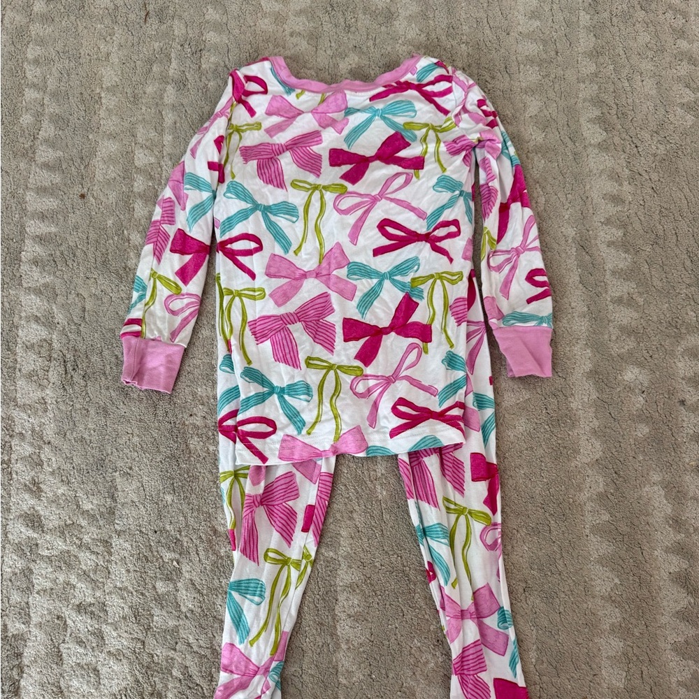Little Sleepies Pink Ribbons and Bows Print Kids Two Piece Pajamas 18-24 months